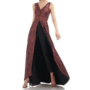 Kay Unger Jacquard Walk through Jumpsuit Gown